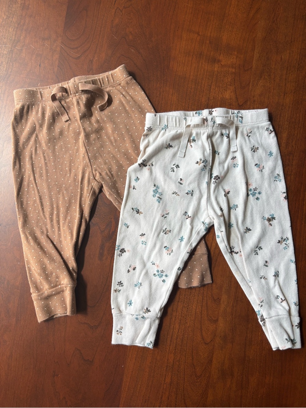 Kids soft Pants - Cream Floral & Tan Dot